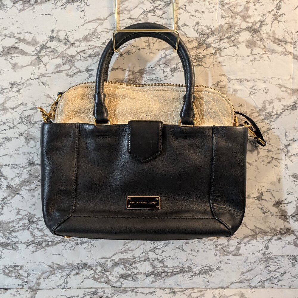 Marc by Marc Jacobs 2 way Purse Black/Light Yellow Leather Zip Tote - Crossbody